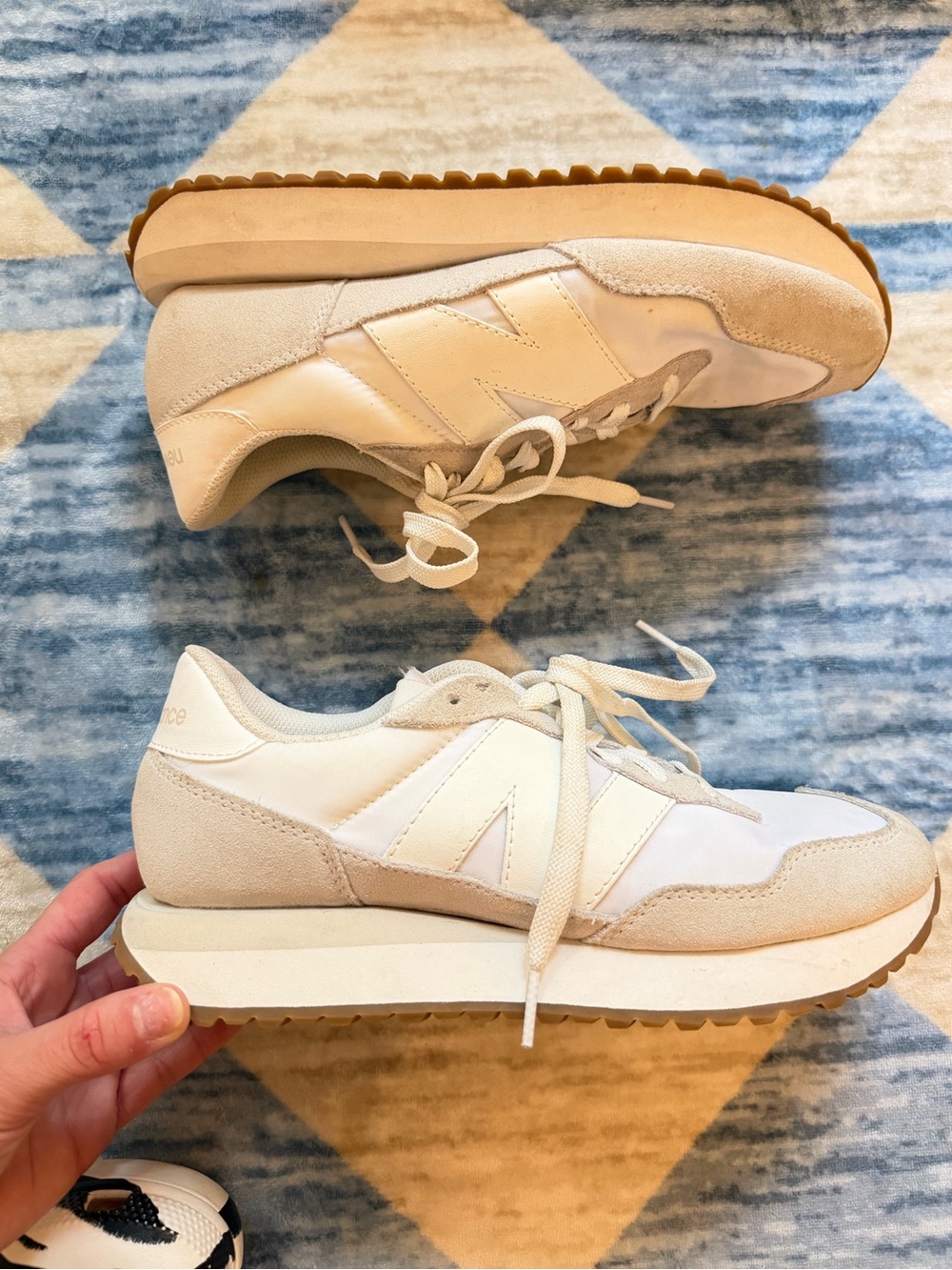New Balance Women's Beige and White Platform Sneakers